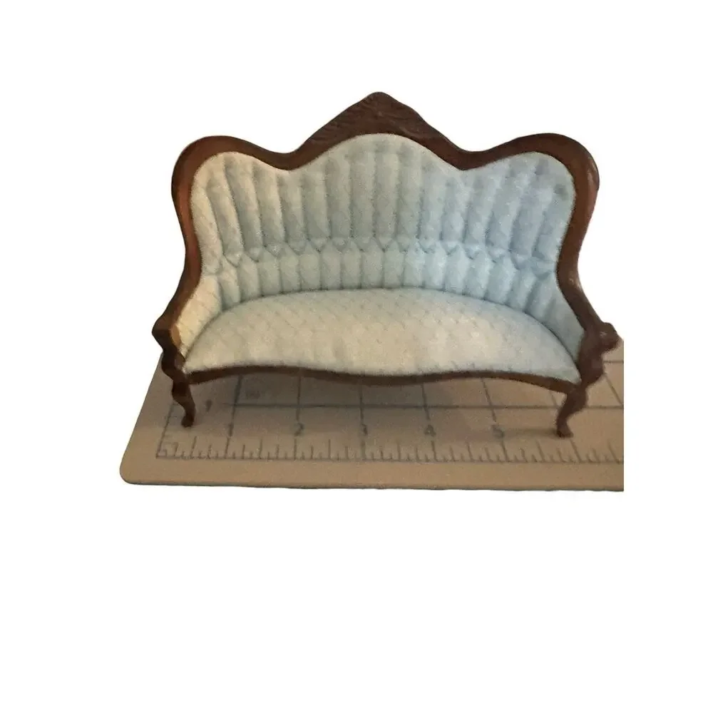 1:12 Vintage Victorian Light Blue Sofa Settee Dollhouse Miniature Furniture